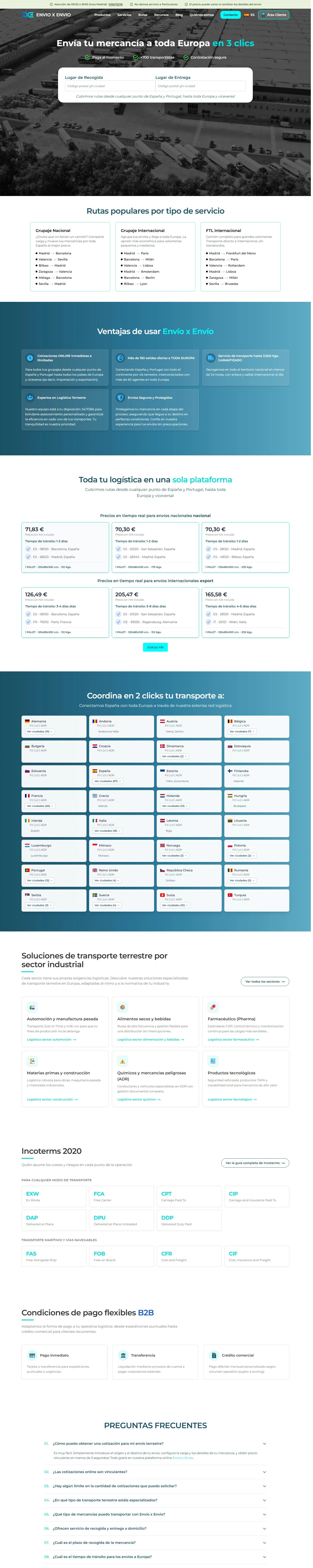 Vista de la web: Envío x Envío